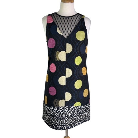 Anthropologie Maeve Tilde Metallic Polka Dot Mini Dress Navy Size S - Picture 3 of 12